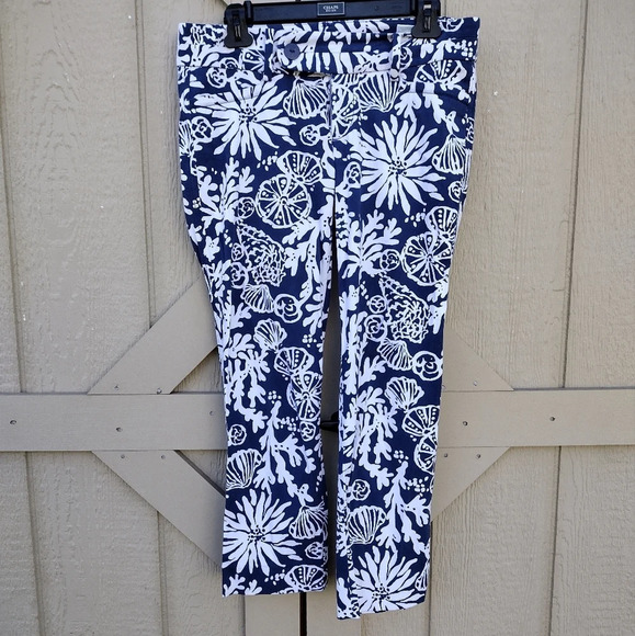 Lilly Pulitzer Navy Blue White Ocean Seashell Capri Pants Size 4 - Picture 1 of 9